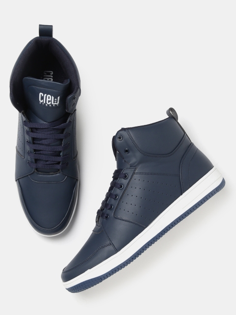

Crew STREET Men Navy Blue Perforated Mid-Top Sneakers