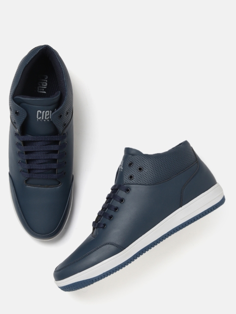 

Crew STREET Men Navy Blue Solid Mid-Top Sneakers