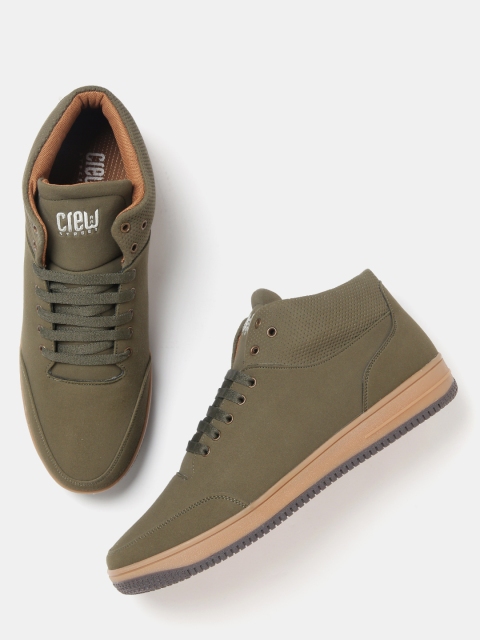 

Crew STREET Men Olive Green Solid Mid-Top Sneakers