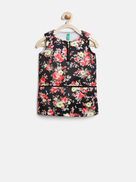 

United Colors of Benetton Girls Black Floral Print Sheath Dress