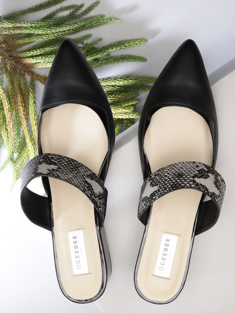 

OCEEDEE Women Black & Grey Snakeskin Pattern Block Heels