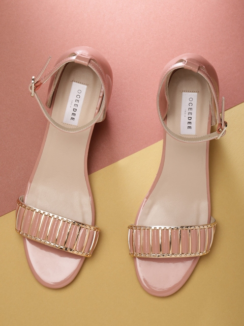 

OCEEDEE Women Pink & Gold-Toned Textured Block Heels