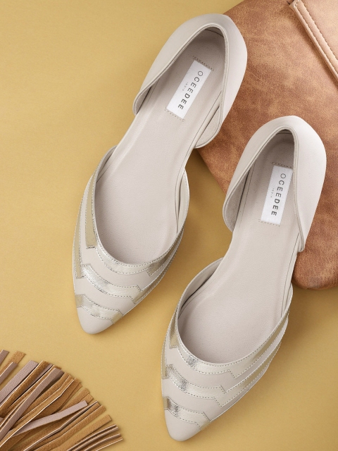 

OCEEDEE Women Beige & Gold-Toned Striped Ballerinas