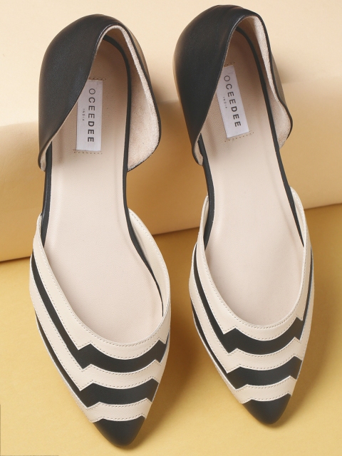 

OCEEDEE Women Black & Beige Striped Ballerinas