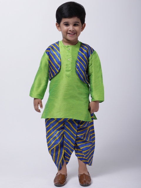 

BownBee Boys Blue & Green Printed Dupion Silk Kurta with Dhoti Pants