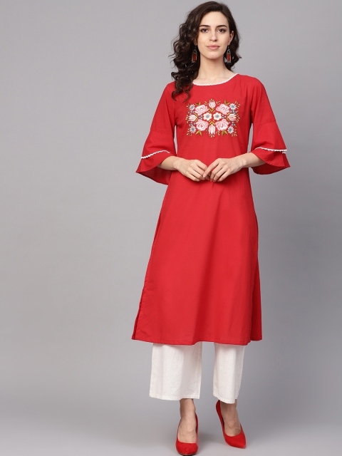 

Bhama Couture Women Red Yoke Design A-Line Kurta