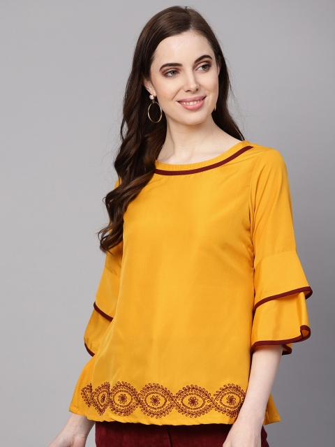 

Bhama Couture Women Mustard Yellow Solid A-Line Top