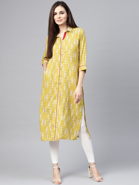 

Shree Women Green & White Printed Straight Kurta