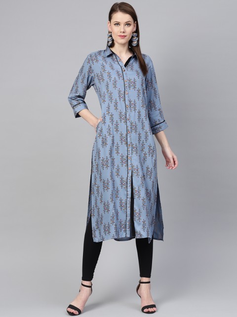 

Shree Women Blue & Black Printed Straight Kurta