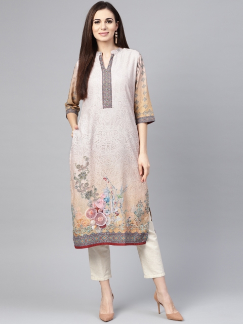 

Shree Women Beige Printed Straight Kurta