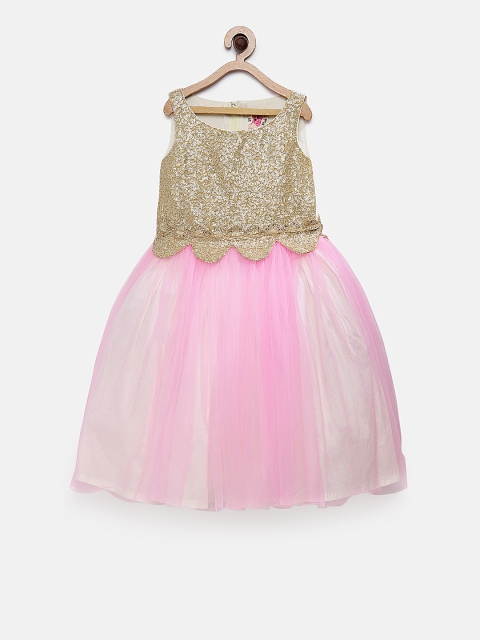 

Pink Cow Girls Beige & Pink Embellished Fit and Flare Dress