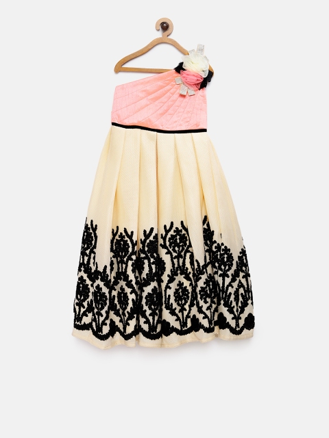 

Pink Cow Girls Self Design Beige A-Line Dress
