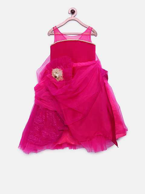 

Pink Cow Girls Pink Self Design Fit and Flare Dress