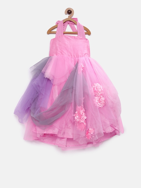 

Pink Cow Girls Pink Floral Applique Fit and Flare Dress