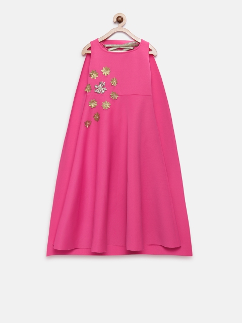 

Pink Cow Girls Embellished Pink Fit and Flare Dress With Cape