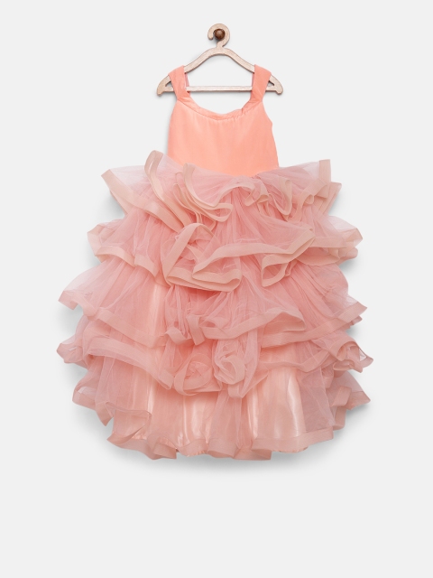

Pink Cow Girls Solid Peach-Coloured Fit and Flare Dress