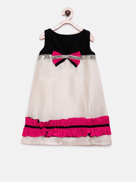 

Pink Cow Girls White & Black Colourblocked A-Line Dress