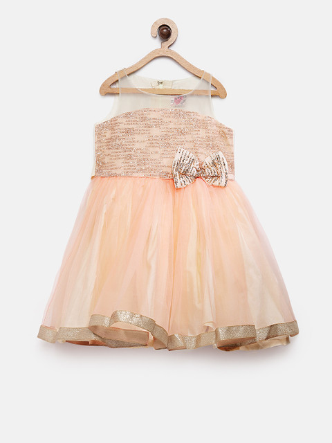 

Pink Cow Girls Peach-Coloured Embellished Fit and Flare Dress