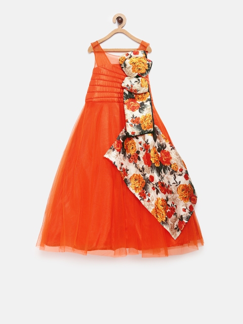 

Pink Cow Girls Solid Orange Fit and Flare Dress