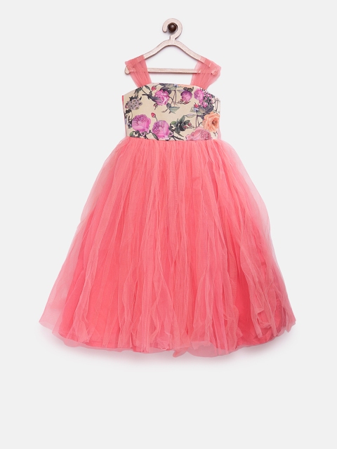 

Pink Cow Girls Peach-Coloured Printed Fit and Flare Dress