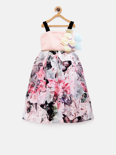 

Pink Cow Girls Peach-Coloured Printed Fit and Flare Dress