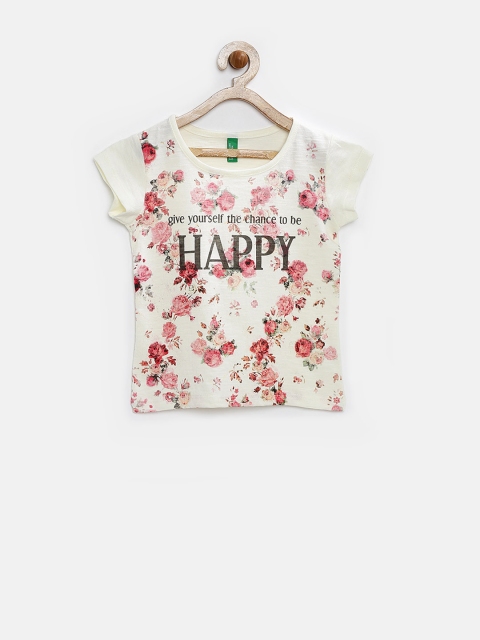 

United Colors of Benetton Girls Cream-Coloured Floral Top