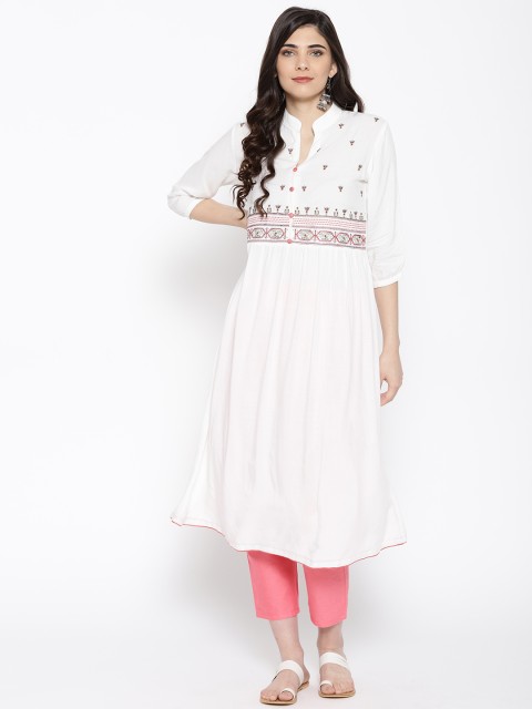 

Indo Era Women White Yoke Design A-Line Kurta