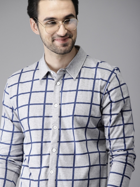 

Campus Sutra Men Grey & Blue Regular Fit Checked Casual Shirt