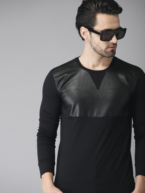

Campus Sutra Men Black Solid Round Neck T-shirt