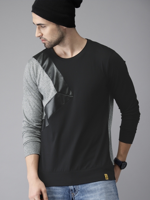 

Campus Sutra Men Black & Grey Colourblocked Round Neck T-shirt