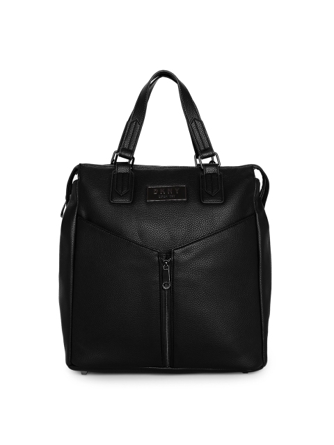 

DKNY Unisex Black Solid Leather Backpack with Pouch