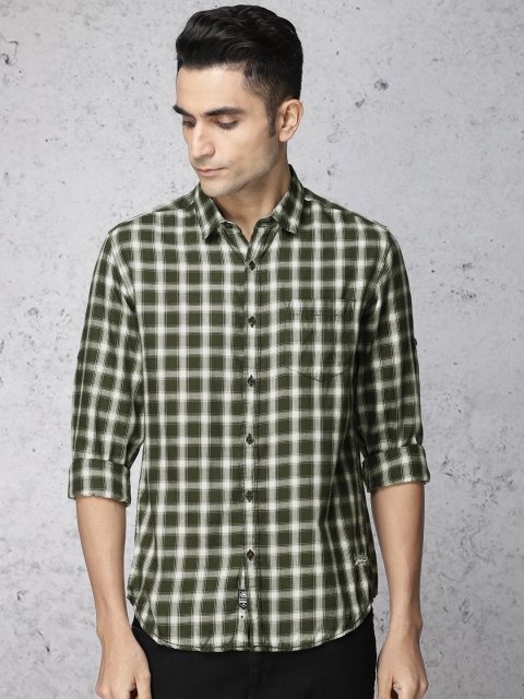 

Ecko Unltd Men Olive Green & White Slim Fit Checked Casual Shirt