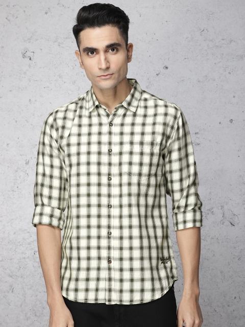 

Ecko Unltd Men Olive Green & White Slim Fit Checked Casual Shirt