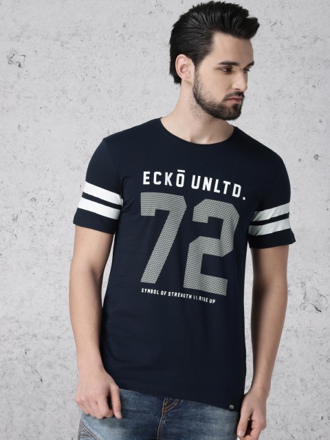 

Ecko Unltd Men Navy Slim Fit Printed Round Neck T-shirt, Navy blue