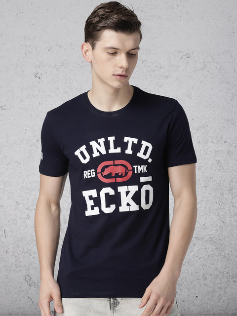 

Ecko Unltd Men Navy Blue Printed Round Neck T-shirt