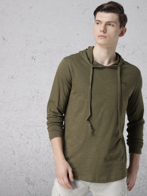 

Ecko Unltd Men Olive Green Slim Fit Solid Hooded T-shirt