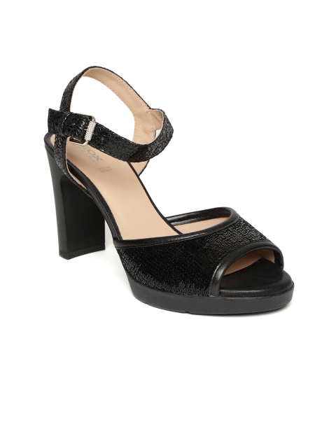 

Geox Women Black Sequinned Leather Heels