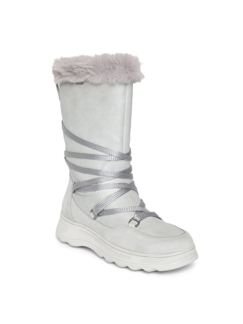 

Geox Women Grey Solid Leather High-Top Flat Boots