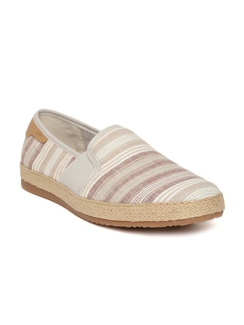 

Geox Men Beige & Off-White Striped Slip-On Sneakers