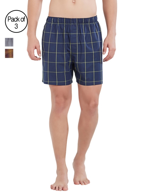

XYXX Men Pack of 3 Super Combed Cotton Checked Boxers XYBOX3PCKN112, Blue