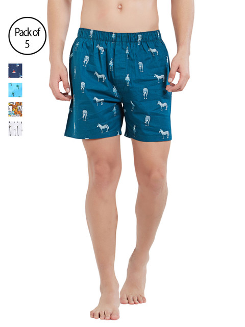

XYXX Men Pack of 5 Super Combed Cotton Printed Boxers XYBOX5PCKN11, Multi
