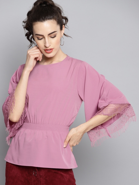 

Carlton London Women Purple Solid Cinched Waist Top