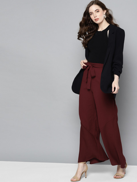 

Carlton London Women Burgundy Flared Solid Bootcut Trousers