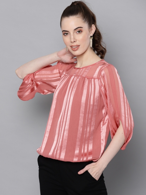 

Carlton London Women Pink Self Striped Blouson Top