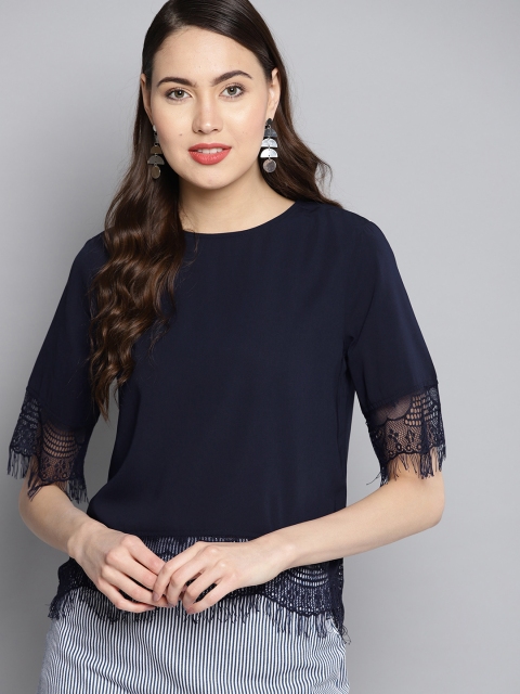 

Carlton London Women Navy Blue Solid Top