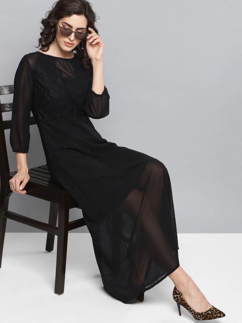

Carlton London Women Black Solid Semi Sheer Maxi Dress