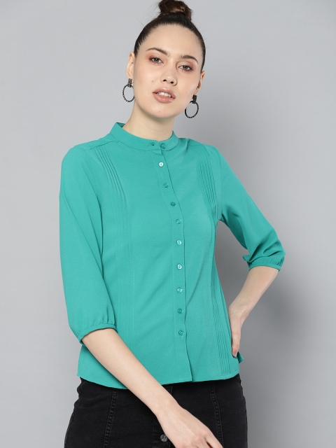 

Carlton London Women Green Regular Fit Solid Formal Shirt