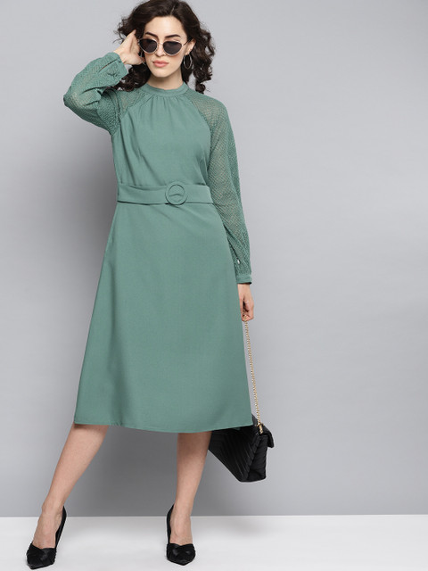 

Carlton London Women Green Solid A-Line Dress