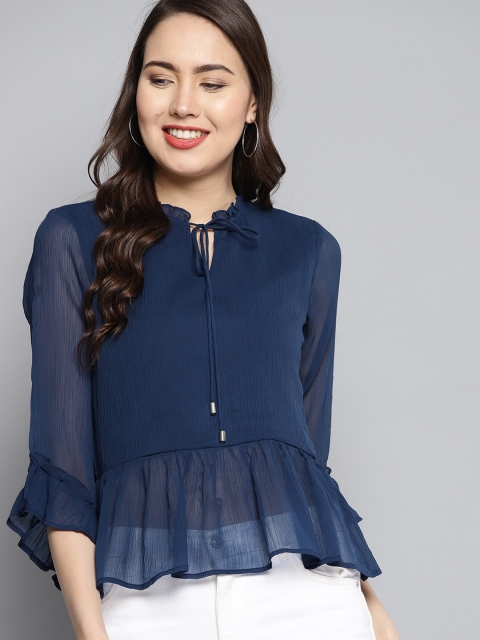 

Carlton London Women Navy Blue Solid A-Line Top