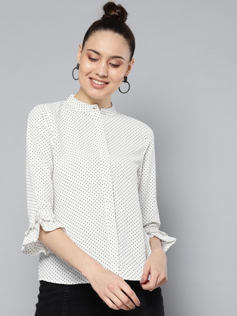 

Carlton London Women White & Black Regular Fit Polka Dots Print Casual Shirt